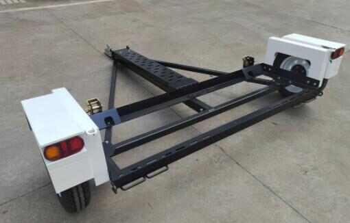 European Car Trailer with Tight Tire Straps on Both  Sides