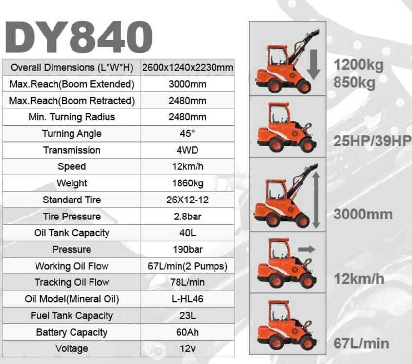 DY840 Compact Loader Small Micro Mini Wheel Loader Front End Loaders for Sale