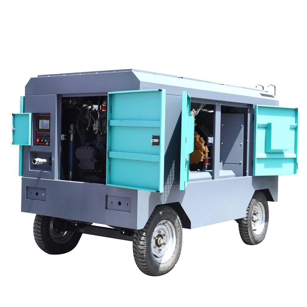 Trailer Mounted Mobile Rotary Screw Type Diesel Powered Air Compressor Air Cooled Portable Direct Drive Non-road III Smartgen