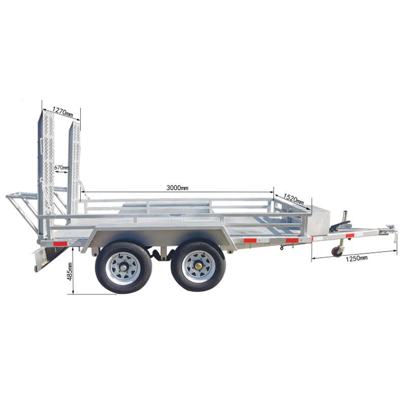 Hot Dip Galvanized Double Axle 2000kg Load 4 Wheel Trailer for Excavator ATV Lift with Ladder