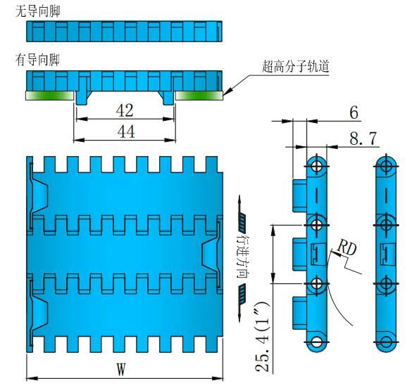 1000 Series Flat Top Straight Plastic Leaf Chain 25.4mm Pitch for Sale