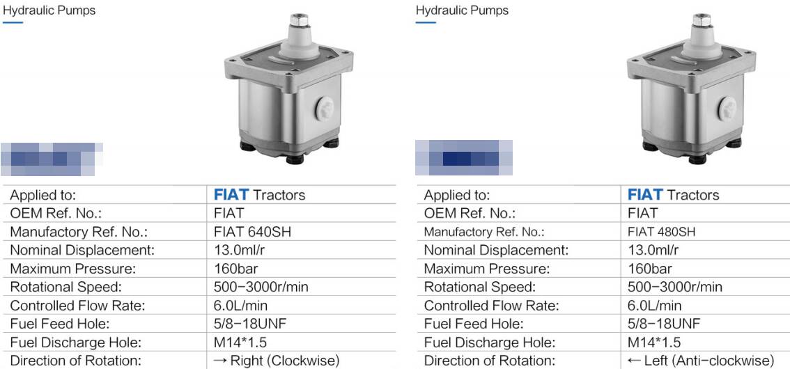 160/200bar Left/right Gear Hydraulic Pumps Replacement of Flat Tractor 5131170, 5180273,5180271, 5135887,  5167392, 5180275