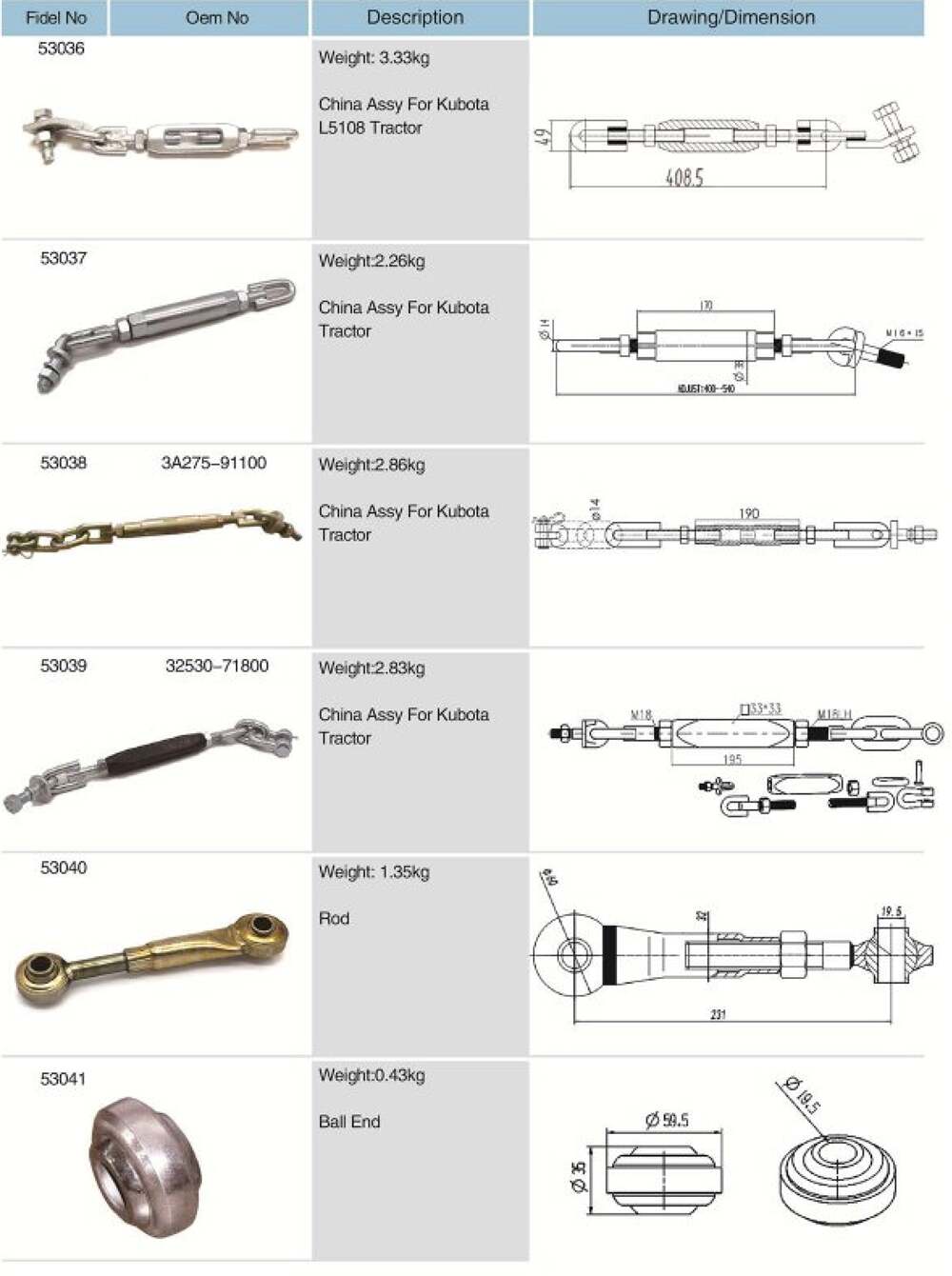 Agricultural Spare Parts Rod for Tractor