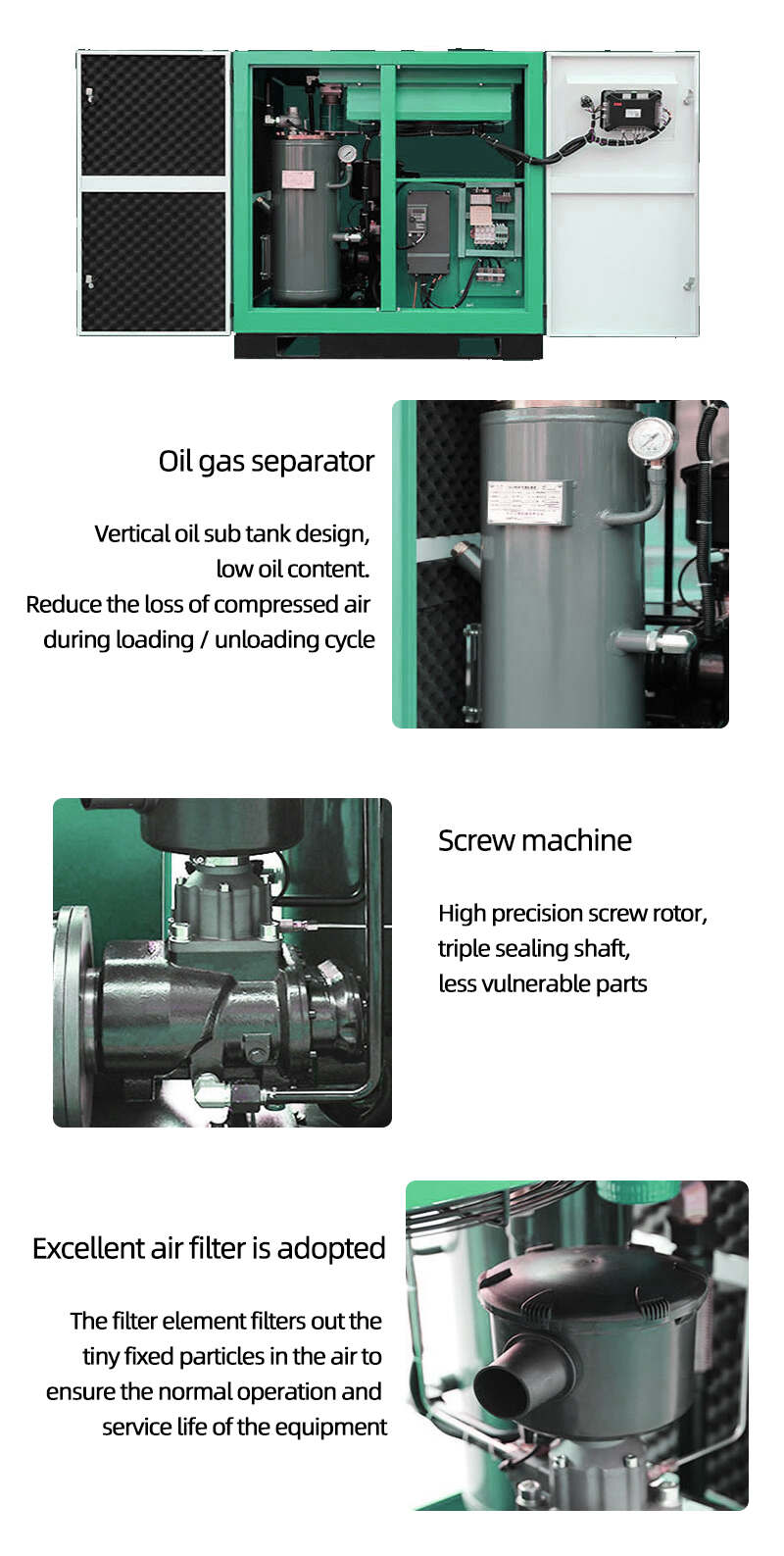 Soundproof 75kW 100HP 7bar 8bar 10bar Direct Drive Oil Lubricated Rotary Screw Type Air Compressor