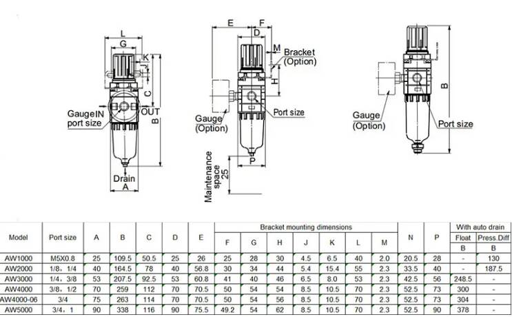 AW Series AW5000-06/10 Air Filter Regulator Source Treatment Unit Air Source Processor for Compressed Air System