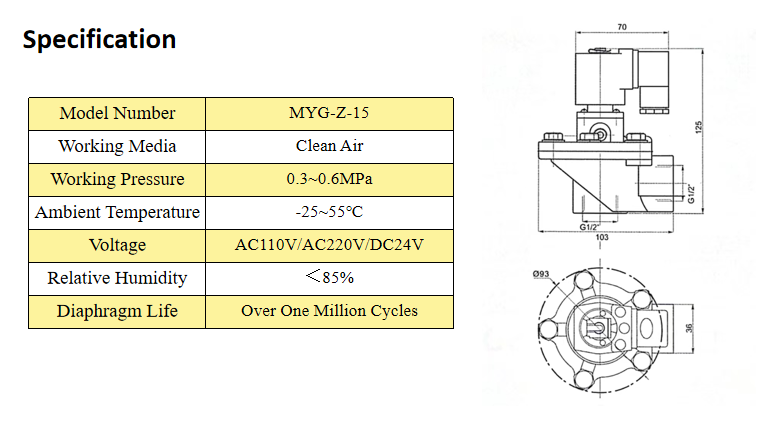 MYG-Z-15 Electromagnetic Pulse Valve from the Durable MYG Series Pneumatic Parts