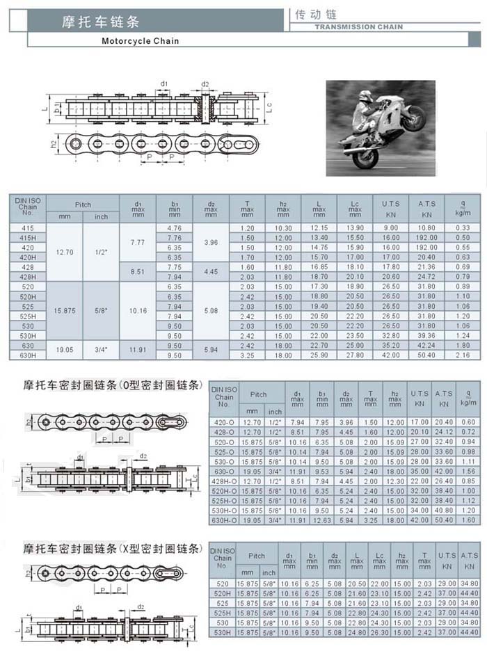 Good Quality 428H-O 520-O 520H-O Plating Gold Motorcycle Chain WIth O Ring