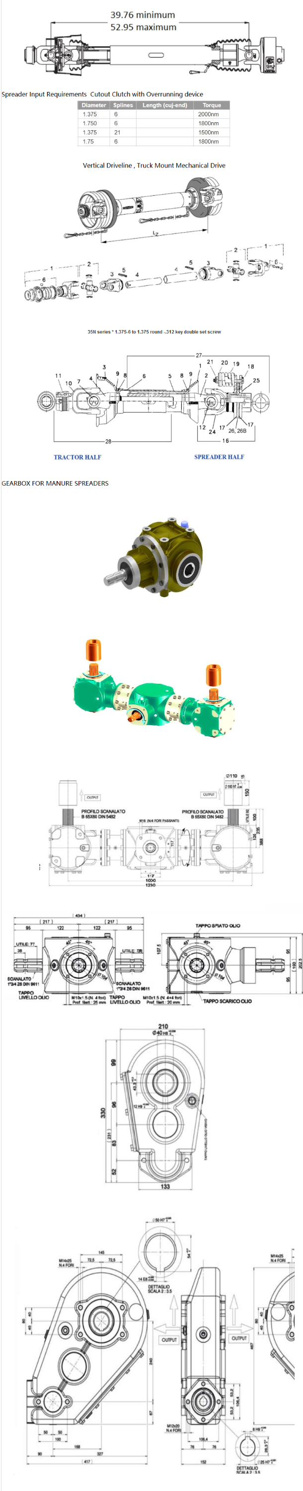 Pto Drive Shaft & Gearbox for Manure Spreaders