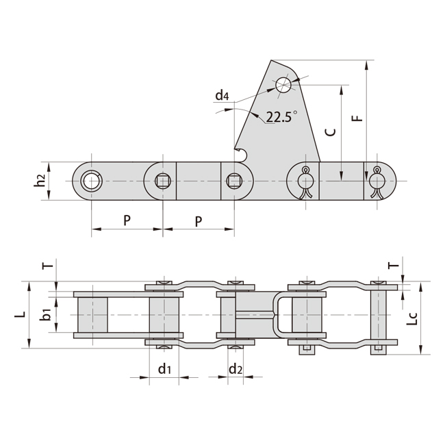 38.4VBF2  Steel Conveyor Roller Chains ForAgricultural  with Attachment