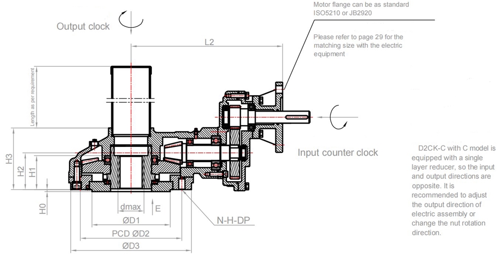 Large Valve Stem DRK&D2CK Series D2CK-C Two Stage Type B Bevel Gear Box with Electric Valve