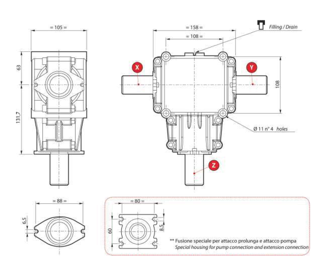 L Series 90 Degree Aluminum Right Angle Bevel Gearbox  Agricultural Machinery Parts for Salt Spreaders Spreader Fertiliser Sp