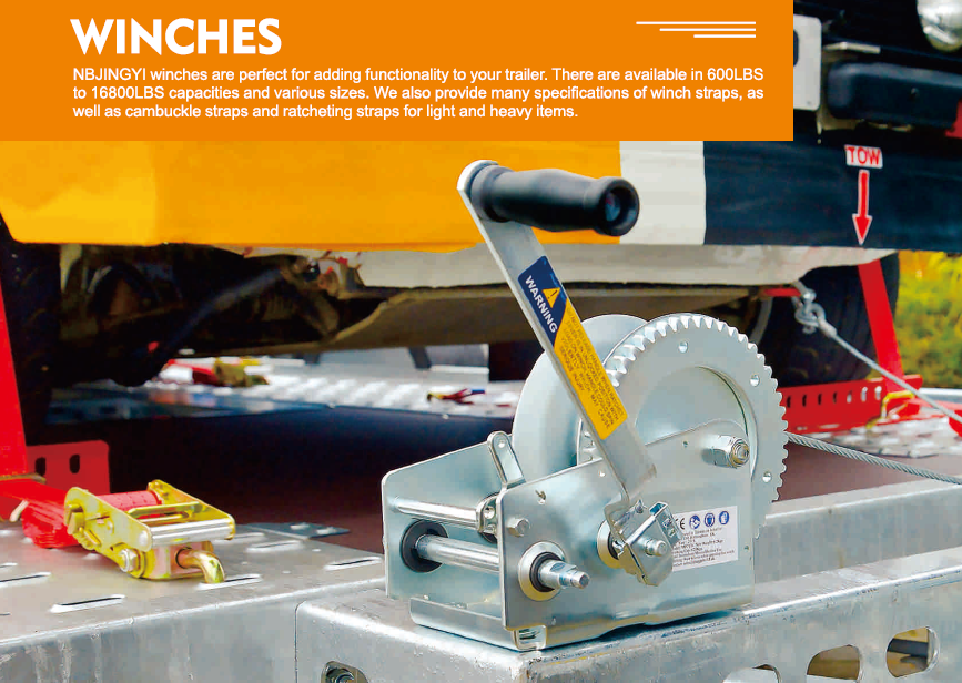 1BJY-HW-02S Trailer Parts and Accessories Capacity 800lbs Trailer Hand Winch with Hook and 8m Steel Wire