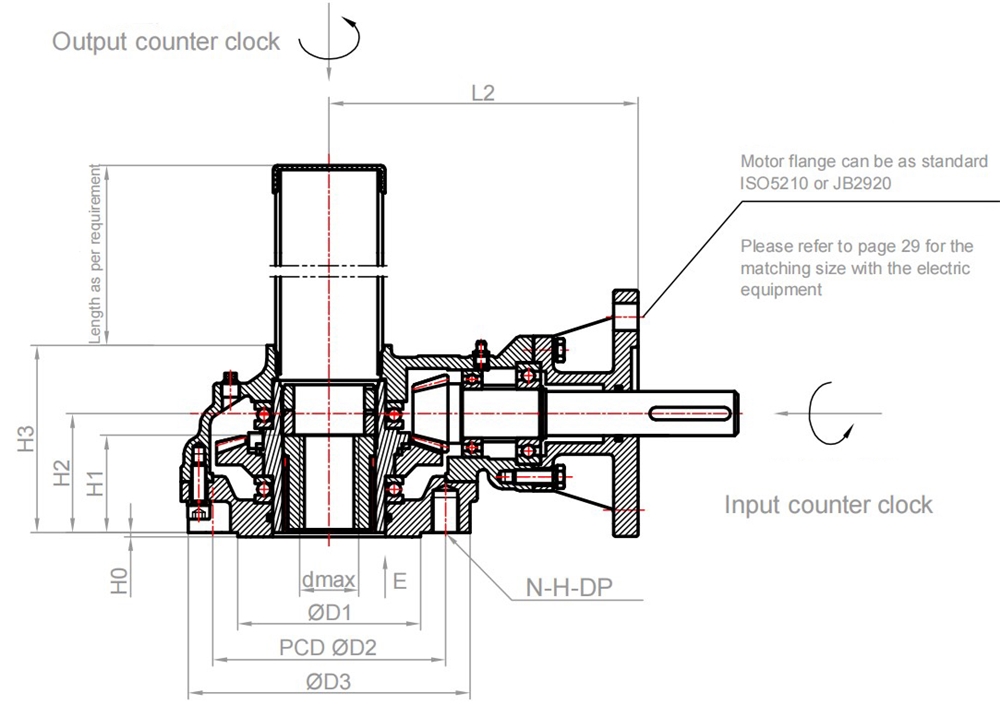Durable and High Quality Single Standard Type DBH-V Series Type a Bevel Gear Box with Electric