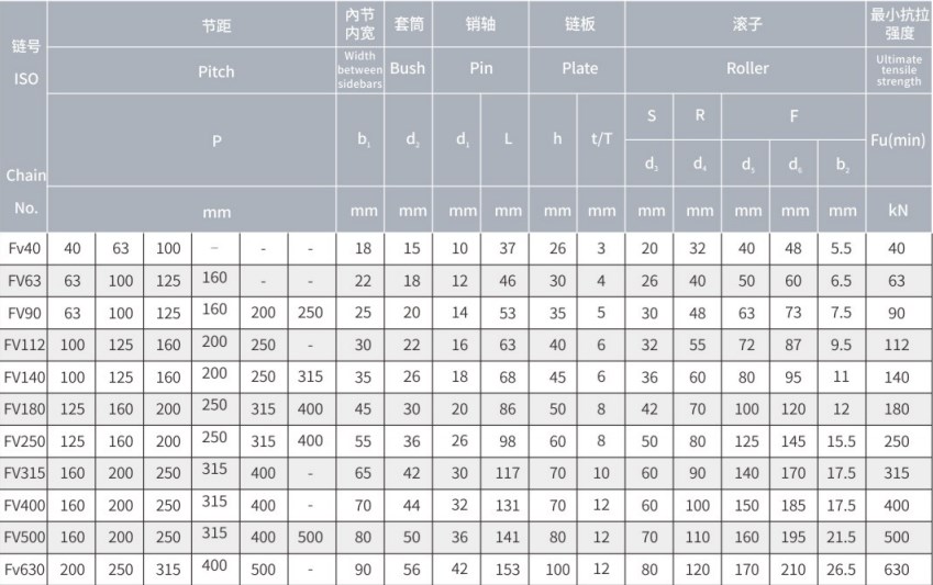 OEM Professional Manufacture of FV Series Conveyor Chains and Sprockets Transmission Chains FV40 FV63 FV90 FV112